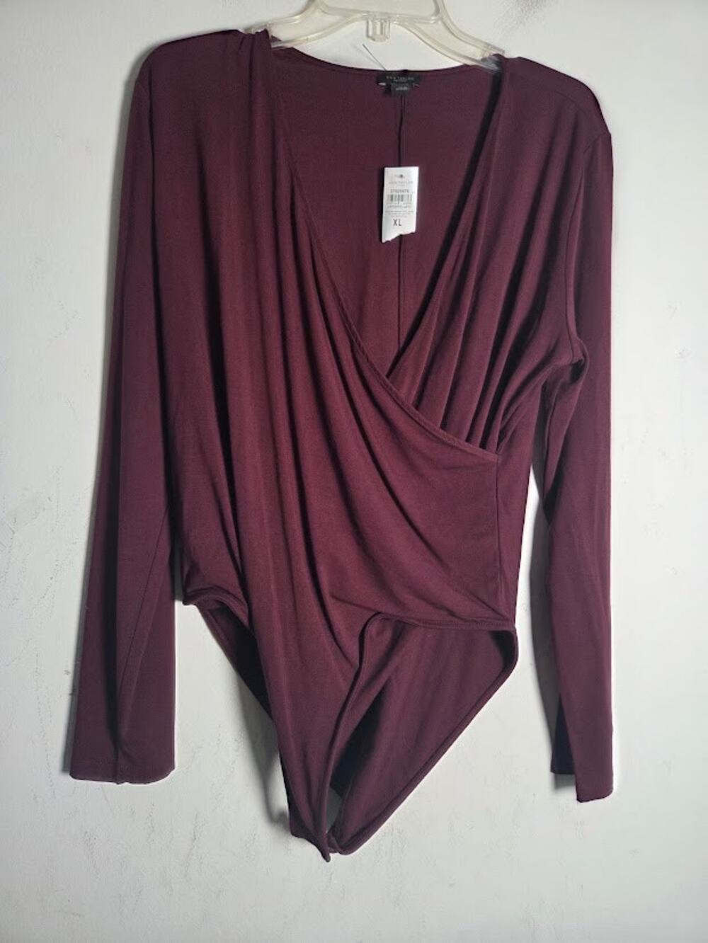NWT Ann Taylor Loft Burgunday Red Jersey Knit Wrap Full Bottom Bodysuit size XL